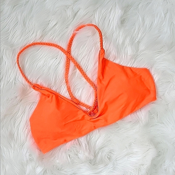Neon Orange Bikini with Sexy Braided Straps Lined Cups Fits S/M EUC 🌴🌞 - Picture 2 of 6
